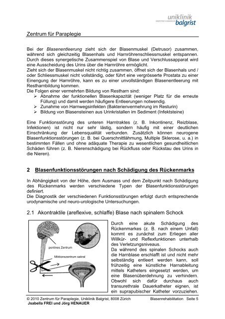 BLASENREHABILITATION - Uniklinik Balgrist