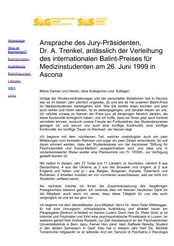 Arthur Trenkel: 'Ansprache als Jury-Präsident'