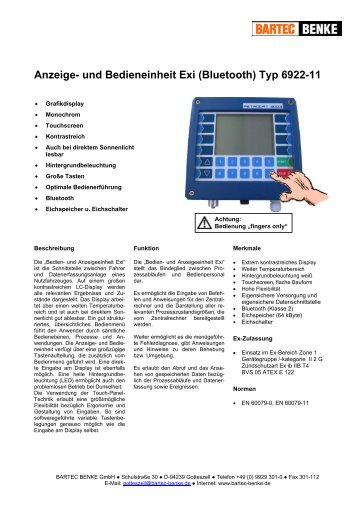 Anzeige- und Bedieneinheit Exi (Bluetooth) Typ 6922-11