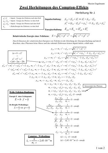 Zwei Herleitungen des Compton-Effekts - Bastgen.de