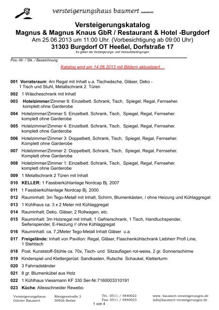 Versteigerungskatalog - Versteigerungshaus Günter Baumert