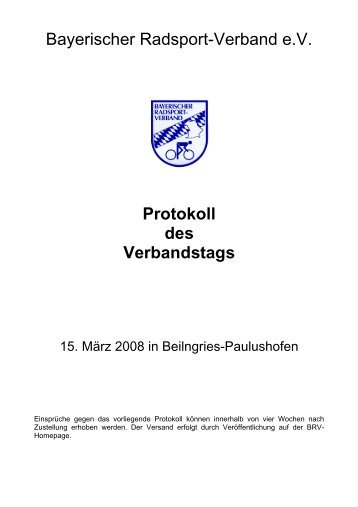 Protokoll des Verbandstags - Bayerischer Radsportverband