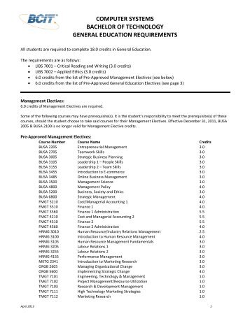 Computer Systems General Education Requirements - BCIT