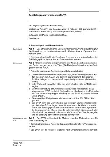 Schiffsliegeplatzverordnung (SLPV) - Kanton Bern
