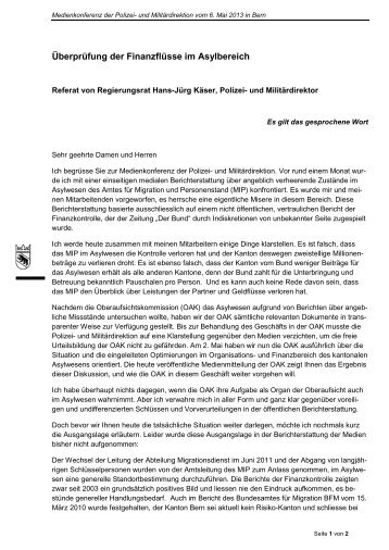 Referat von Regierungsrat Hans-Jürg Käser, Polizei ... - Kanton Bern