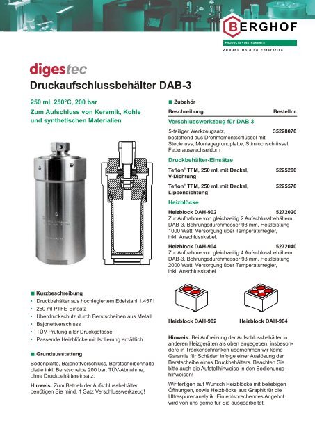 Druckaufschlussbehälter DAB-3 - Berghof