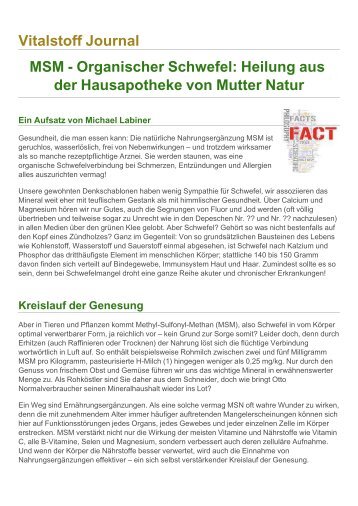 Vitalstoff Journal MSM - Organischer Schwefel ... - Bermibs.de