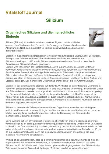 Vitalstoff Journal Silizium - Bermibs.de