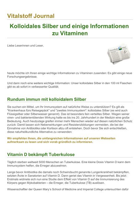 Vitalstoff Journal Kolloidales Silber und einige ... - Bermibs.de