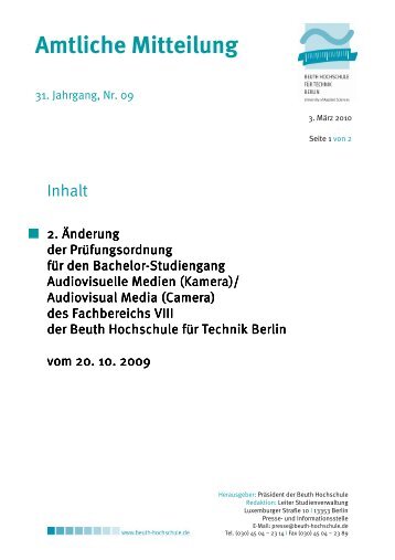 2. Änderung Der Prüfungsordnung 2005 (PDF) - Beuth Hochschule ...