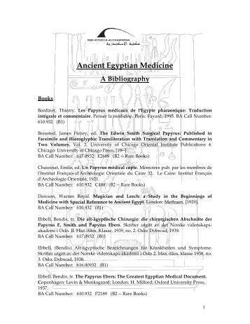 Ancient Egyptian Medicine A Bibliography