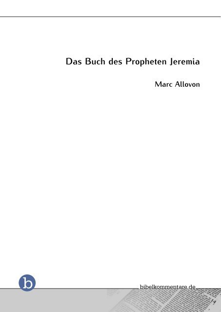 Das Buch des Propheten Jeremia - Bibelkommentare.de