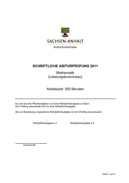 SCHRIFTLICHE ABITURPRÜFUNG 2011 Mathematik ...