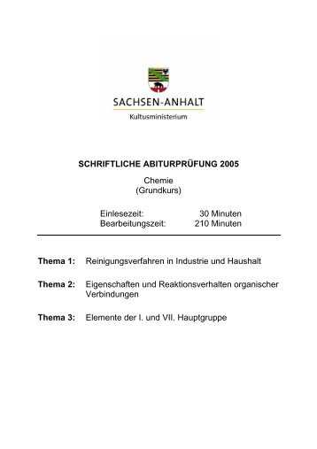 SCHRIFTLICHE ABITURPRÜFUNG 2005 Chemie (Grundkurs ...
