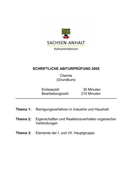 SCHRIFTLICHE ABITURPRÜFUNG 2005 Chemie (Grundkurs ...