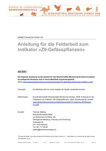 Anleitung für die Feldarbeit zum Indikator «Z9-Gefässpflanzen