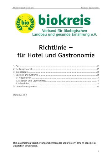 Richtlinie – für Hotel und Gastronomie - Biokreis