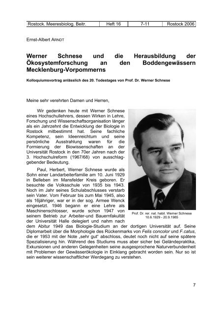 Werner Schnese und die Herausbildung der Ökosystemforschung ...