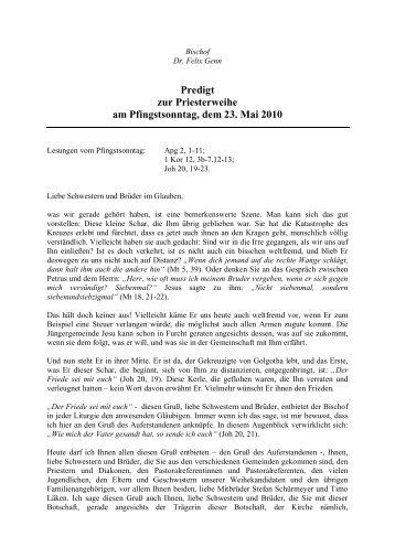 Predigt zur Priesterweihe am Pfingstsonntag, dem 23. Mai 2010