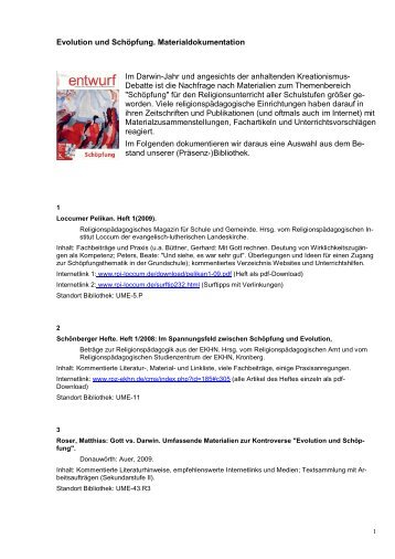 Evolution und Schöpfung. Materialdokumentation Im Darwin-Jahr ...