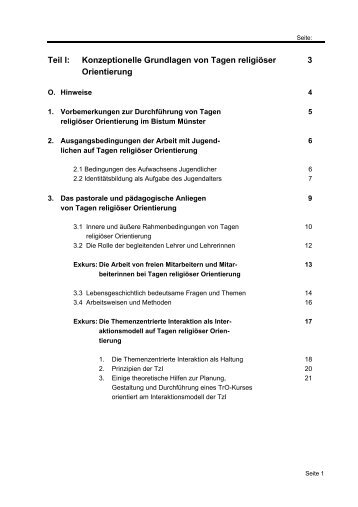 Arbeitshilfe zur Gestaltung von Tagen religiöser Orientierung - Leitung
