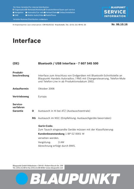 Technische Info 2006 - Blaupunkt