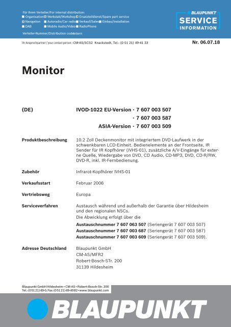 Technische Info 2006 - Blaupunkt