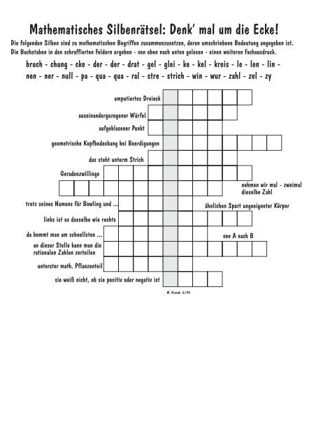 Mathematisches Silbenrätsel: Denk' mal um die ... - Blume Programm