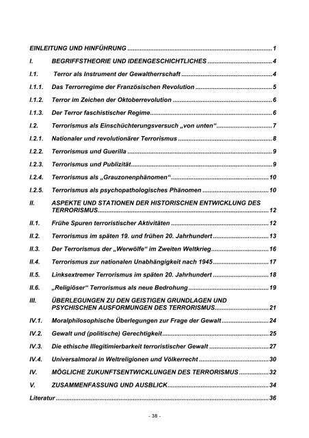 TERROR UND TERRORISMUS –