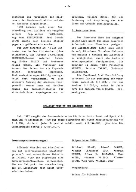 Kunstbericht 1990 - Bundesministerium für Unterricht, Kunst und Kultur