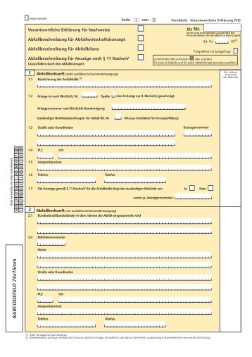 Verantwortliche Erklärung für Entsorgungsnachweise (VE)