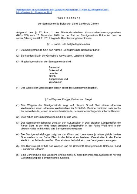 Hauptsatzung - Samtgemeinde Boldecker Land