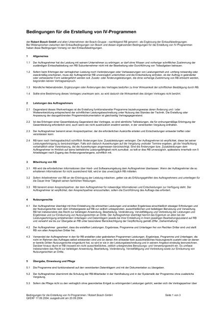 Bedingungen für die Erstellung von IV-Programmen - Bosch ...