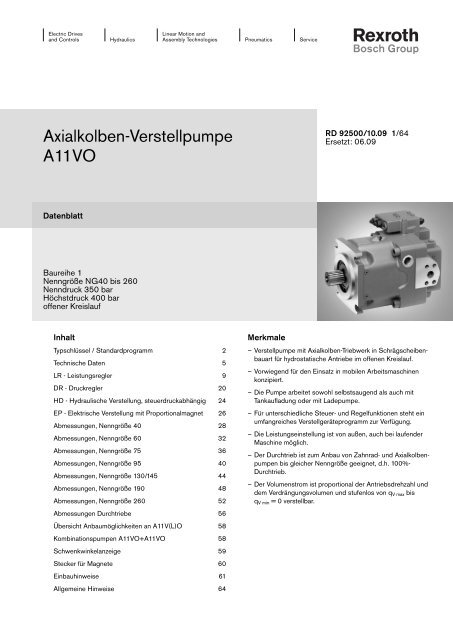 Axialkolben-Verstellpumpe A11VO - Bosch Rexroth