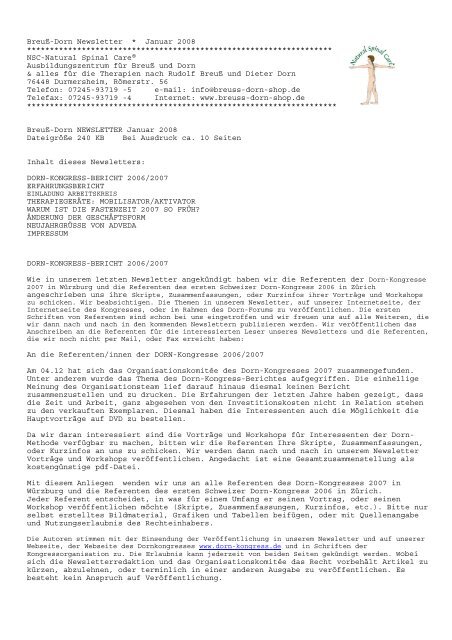 Breuß-Dorn Newsletter * Januar 2008 ... - Natural Spinal Care