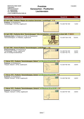 Postkarten Liechtenstein - Briefmarken HALLER