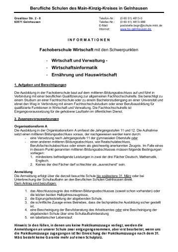 - Wirtschaftsinformatik - Ernährung und Hauswirtschaft - Berufliche ...