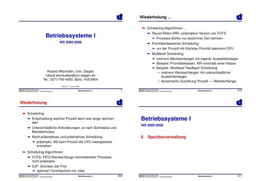 Betriebssysteme I - Betriebssysteme und verteilte Systeme