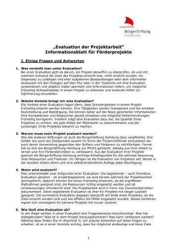 Infoblatt Evaluation - BürgerStiftung Hamburg
