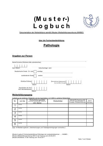 (Muster-)Logbuch FA Pathologie - Bundesärztekammer