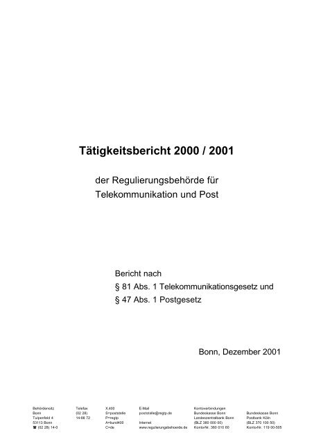 Tätigkeitsbericht 2000/2001 (pdf, 1 MB) - Bundesnetzagentur