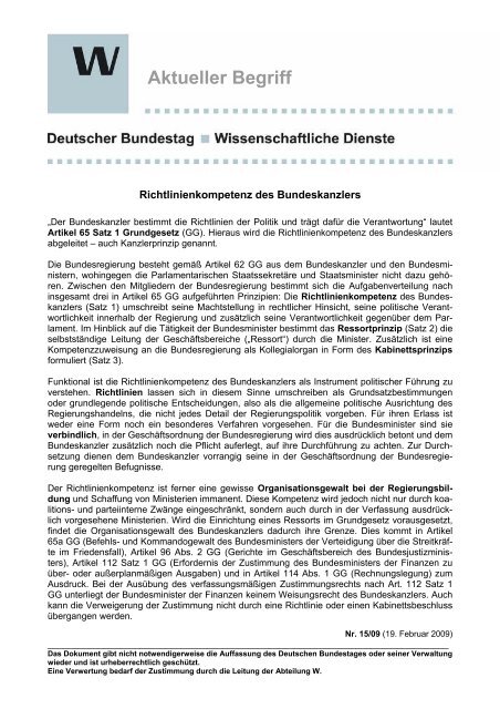 Richtlinienkompetenz des Bundeskanzlers - Deutscher Bundestag