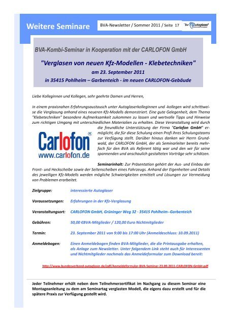 BVA-Newsletter - Bundesverband Autoglaser eV