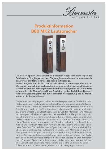 Produktinformation B80 MK2 Lautsprecher - Burmester ...
