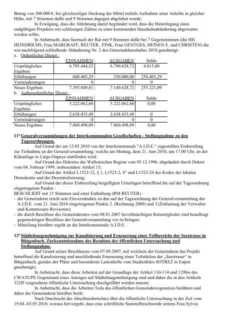 Sitzung des Gemeinderates vom 20. Mai 2010 Anwesend : die HH ...