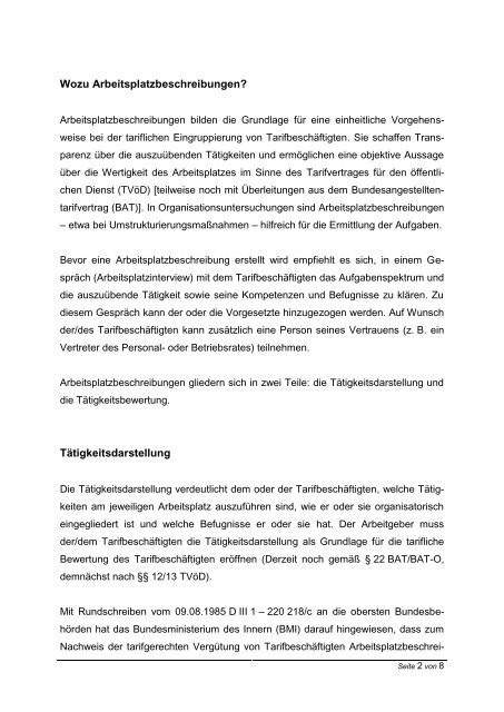 Arbeitsplatzbeschreibung - Basis für tarifgerechte Eingruppierung