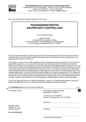 PHASENORIENTIERTES BAUPROJEKT-CONTROLLING - BWI-Bau