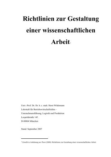 Richtlinien zur Gestaltung einer wissenschaftlichen Arbeit