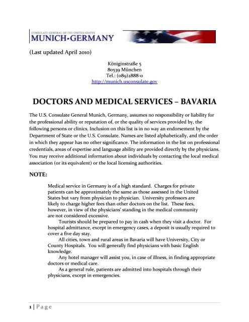 DOCTORS AND MEDICAL SERVICES – BAVARIA - Germany