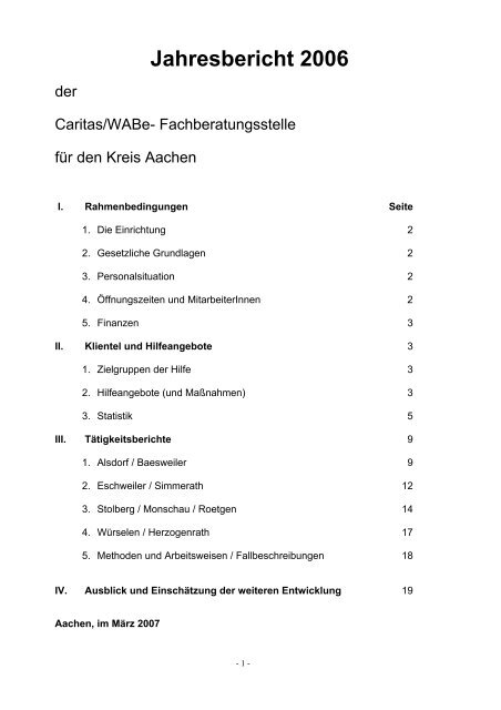 Jahresbericht 2006 - Caritasverband für die Regionen Aachen-Stadt ...
